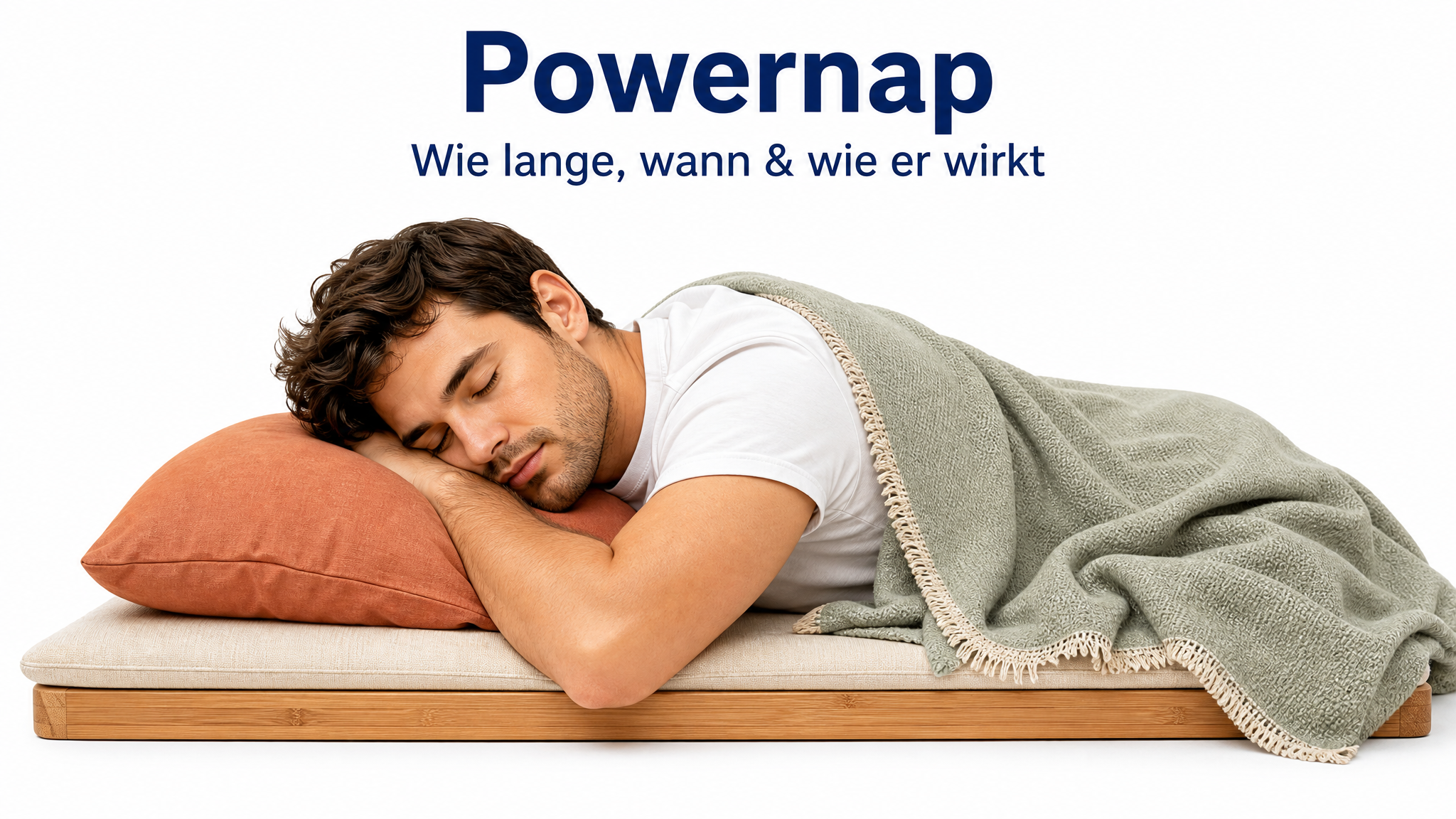 Illustration einer entspannt ruhenden Person unter einer leichten Decke mit geschlossenen Augen – Titelbild des Ratgebers Powernap: wie lange, wann und wie er wirkt.