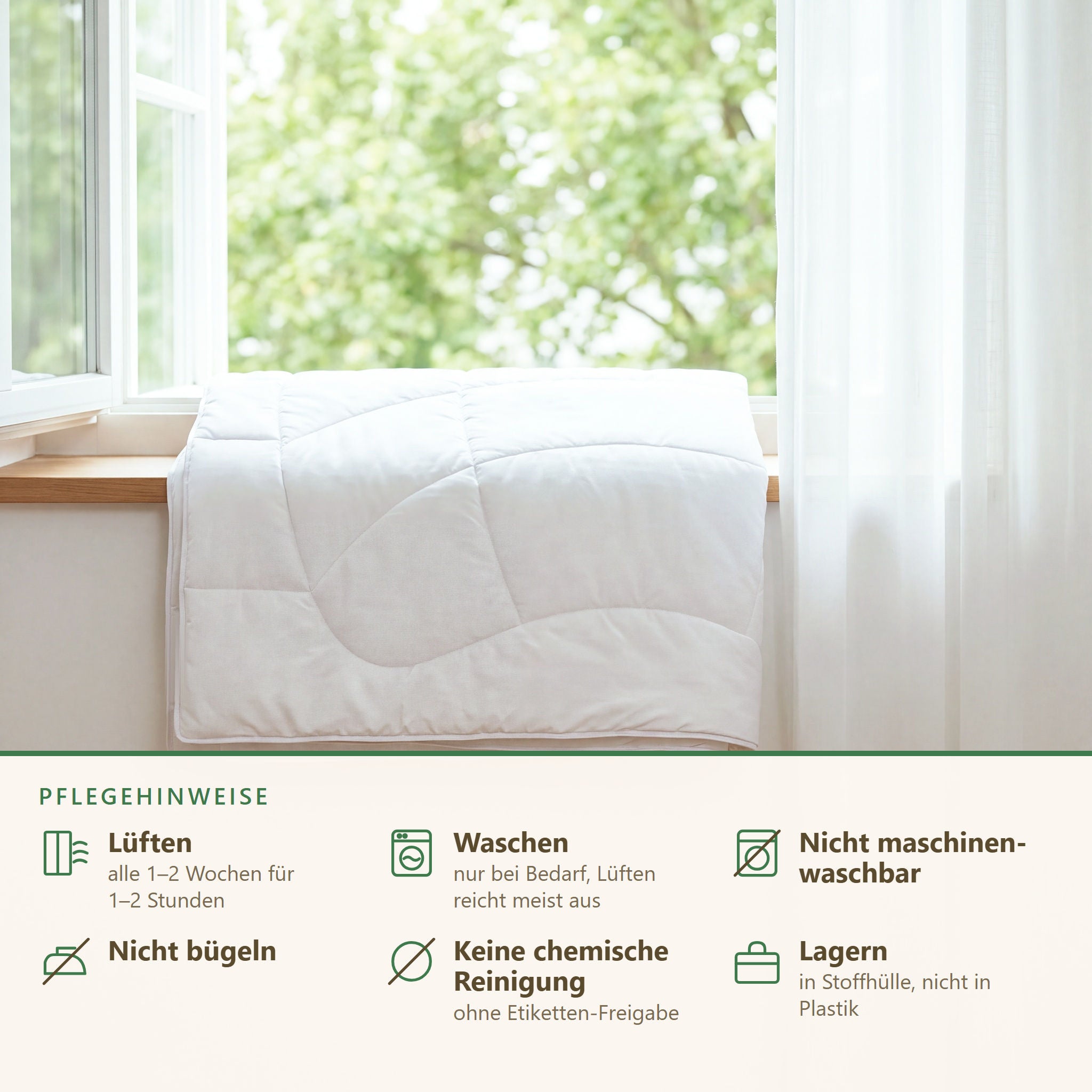 Pflegehinweise zur KAUFFMANN Cashmere Sommerbettdecke: regelmäßiges Lüften und luftige Lagerung, Kaschmir Bettdecke