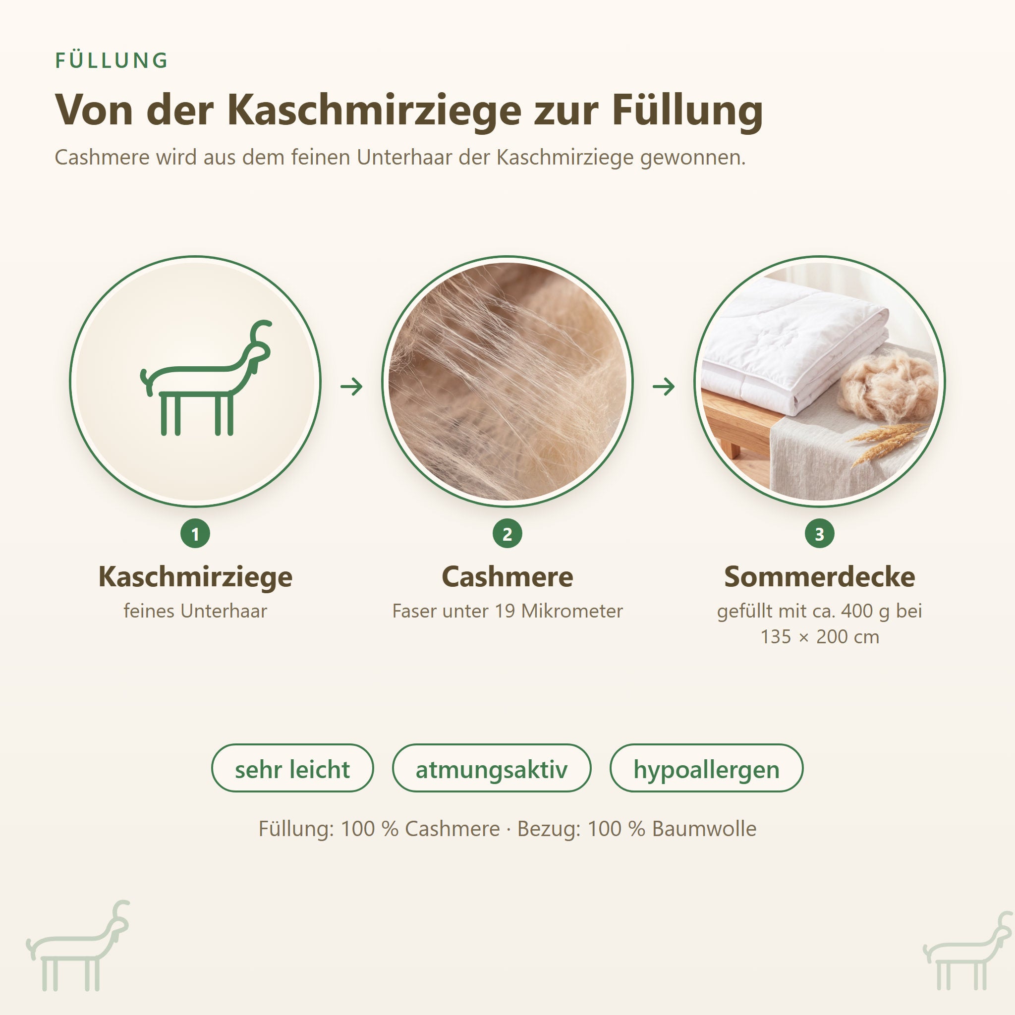 Von der Kaschmirziege zur fertigen Decke: Füllung der KAUFFMANN Cashmere Sommerbettdecke, Kaschmirdecke