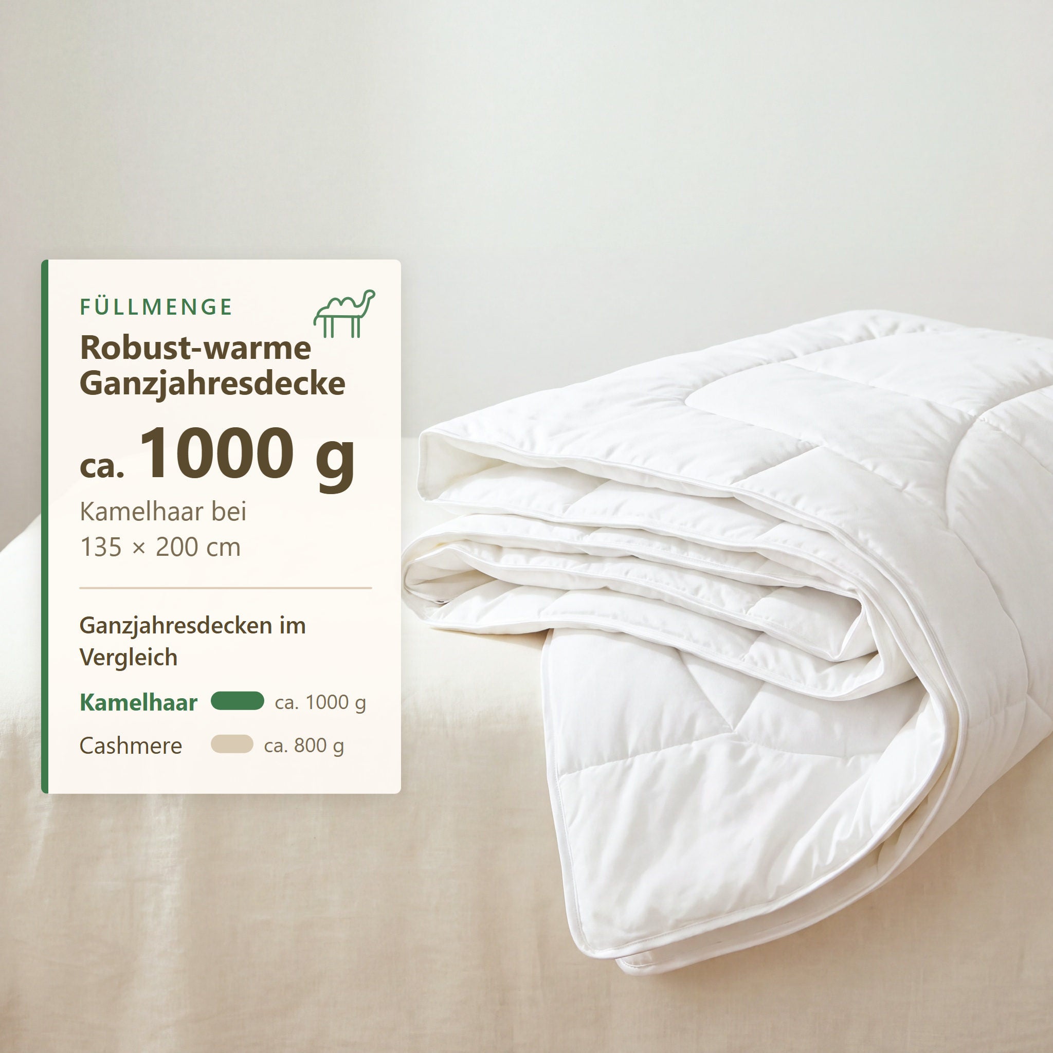 Füllmenge 1000 g der KAUFFMANN Kamelhaar Ganzjahresbettdecke in Größe 135x200 cm, warme Ganzjahresdecke