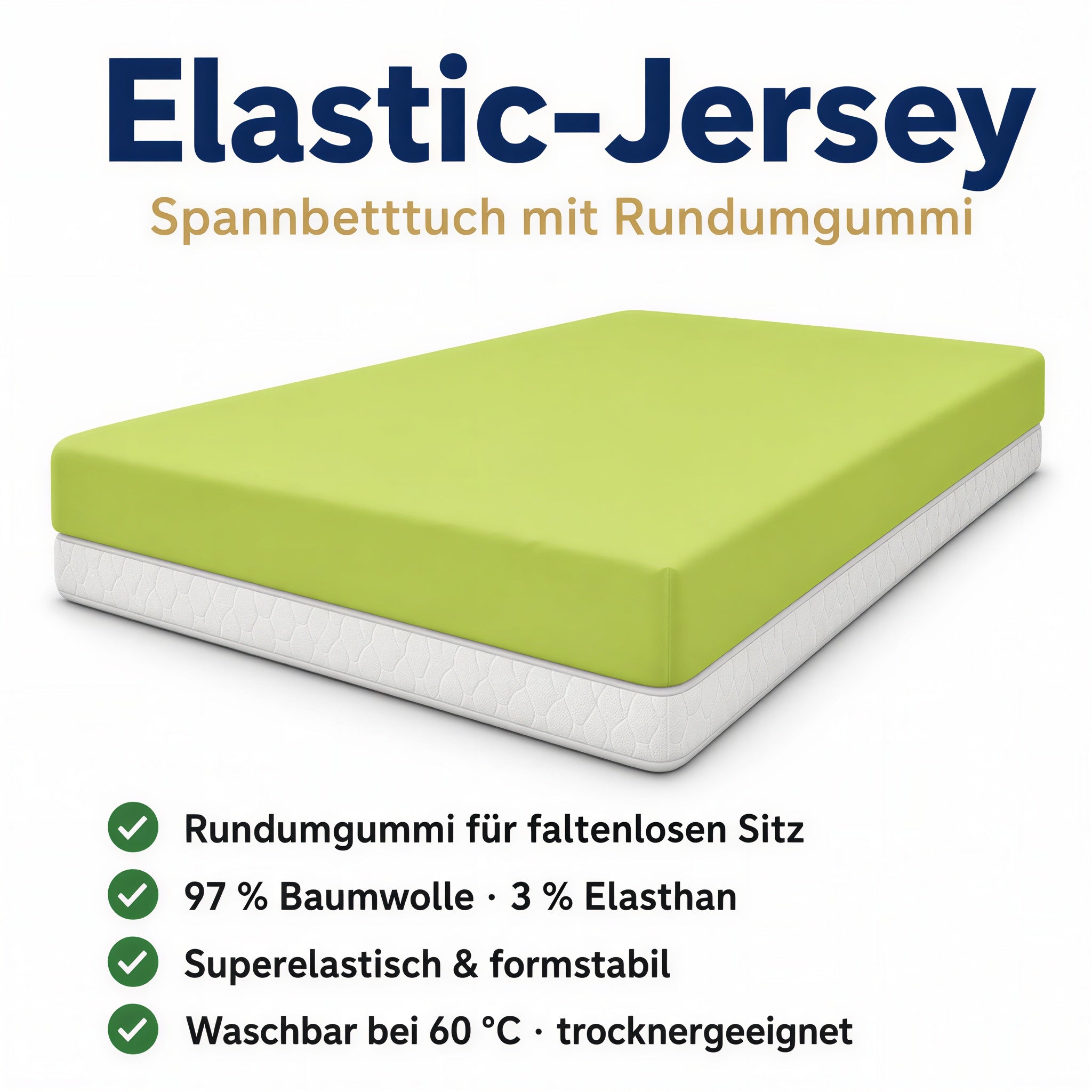 Illustration: apfelgrünes Spannbettlaken, faltenfrei über die Matratze gezogen