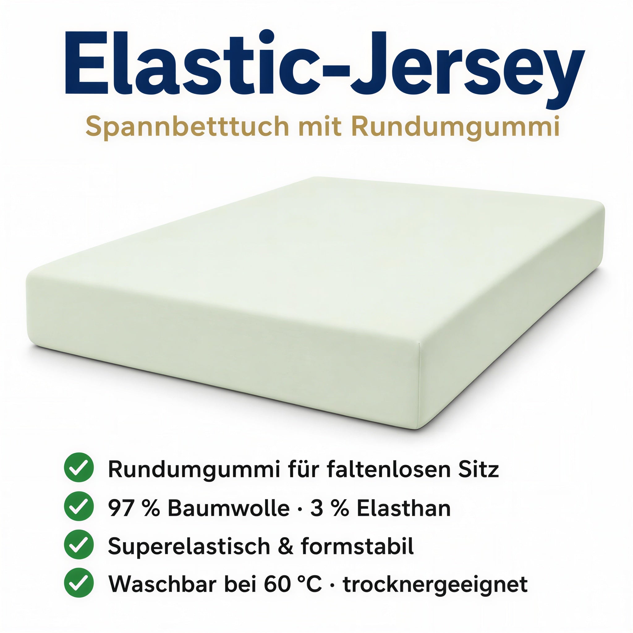 Illustration: mintgrünes Spannbettlaken, faltenfrei über die Matratze gezogen