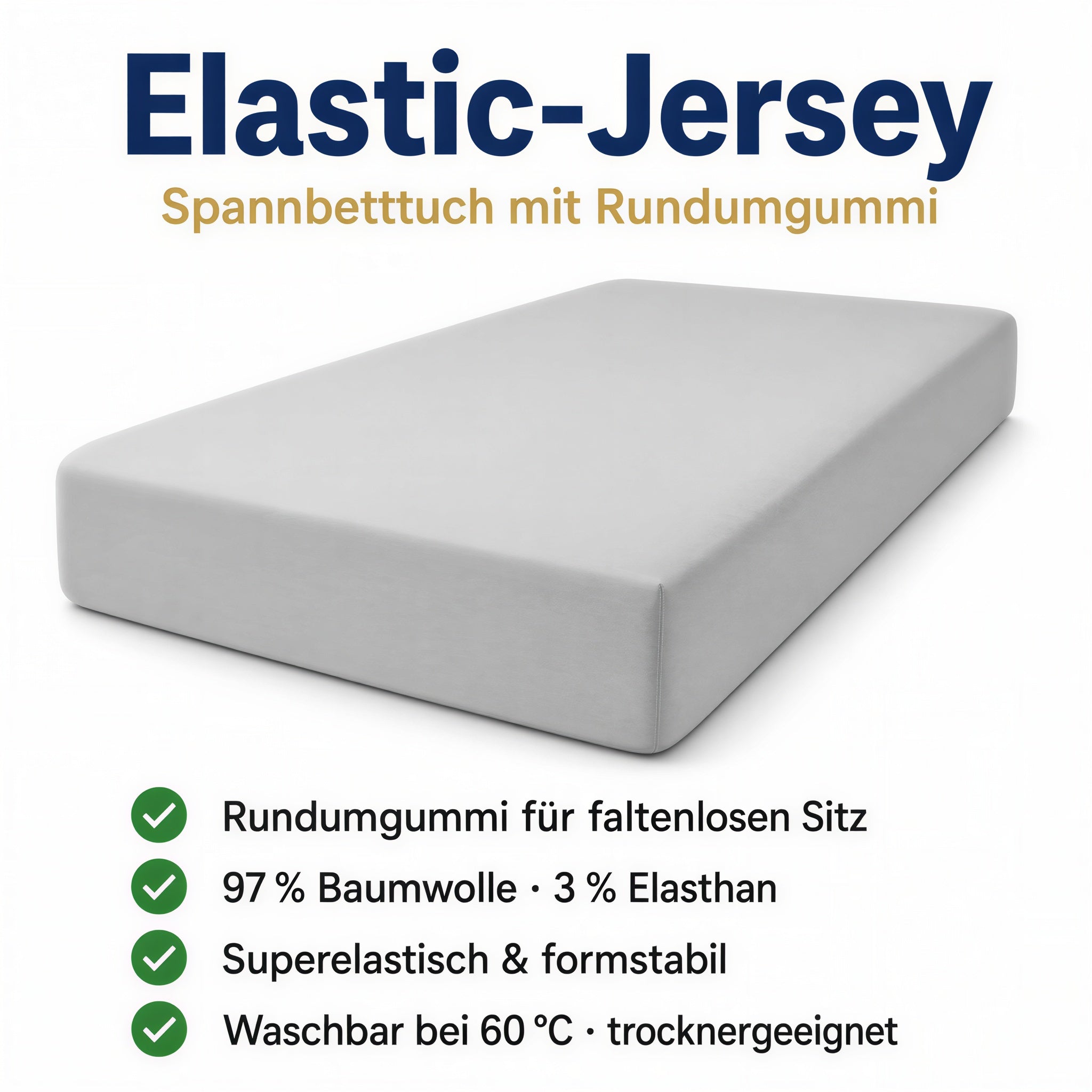 Illustration: platinfarbenes Spannbettlaken, faltenfrei über die Matratze gezogen