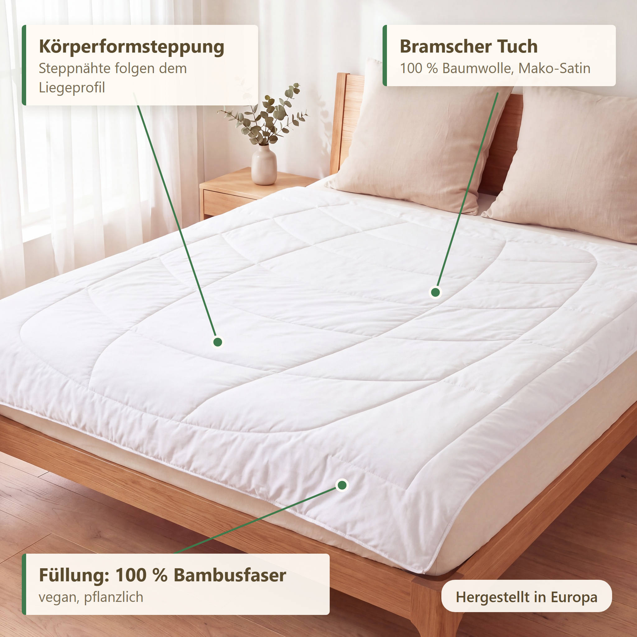 Verarbeitung und Bramscher Tuch als Baumwollbezug der KAUFFMANN Bambus Sommerbettdecke, vegane Bambusdecke